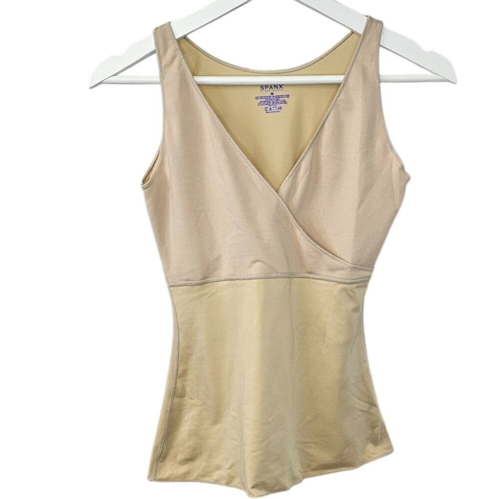 SPANX Womens Shapewear V-Neck Cross Tank, Nude, Size Medium